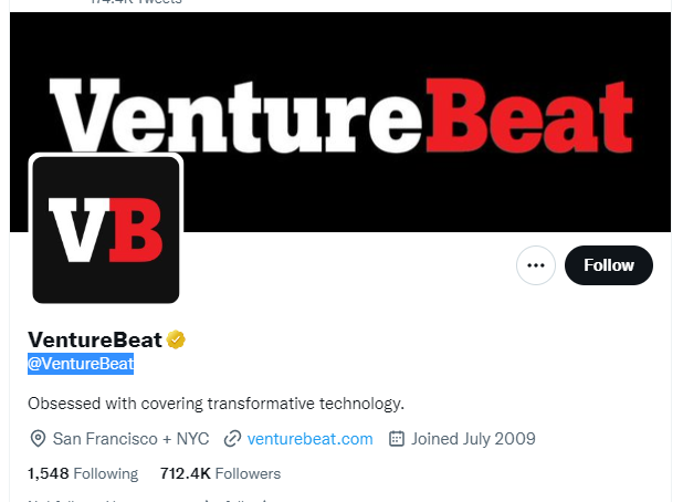 Venture Beat Twitter Profile Screenshot