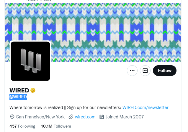 Wired Twitter Profile Screenshot