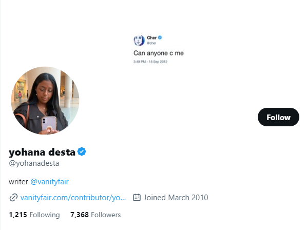 Yohana Desta Twitter Profile Screebshot