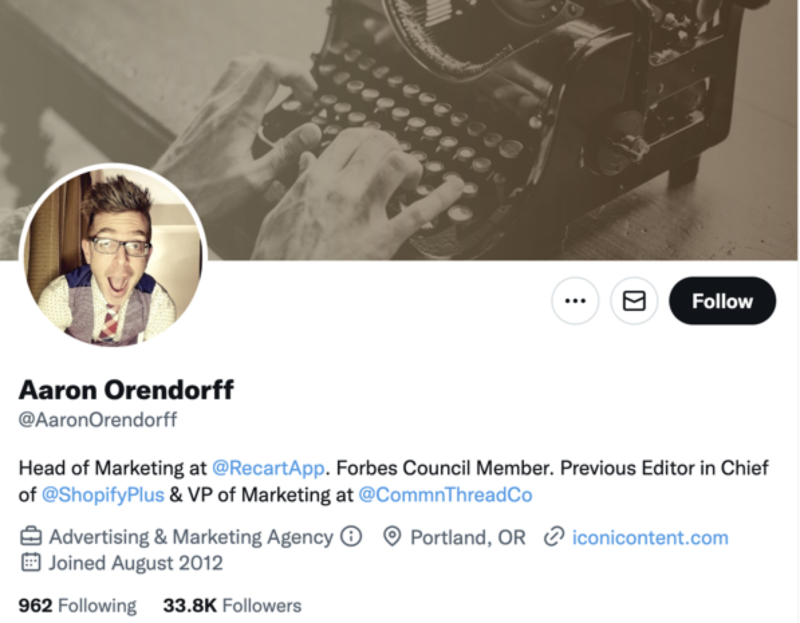 aaron orendorff twitter profile screenshot