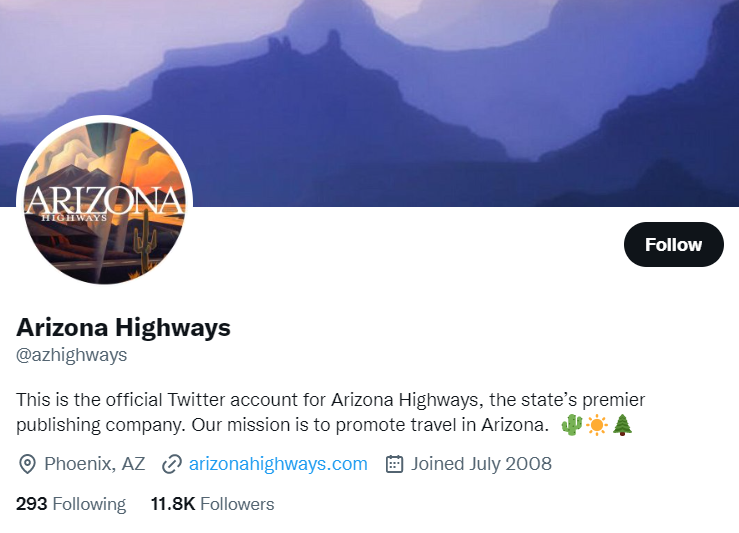 arizona highways twitter profile screenshot
