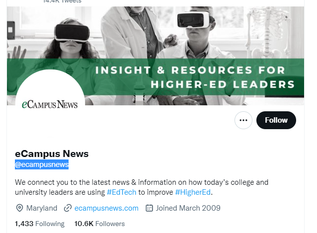 eCampus News Twitter Profile Screenshot
