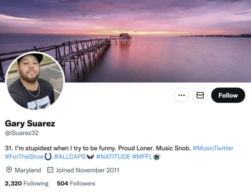 gary suarez twitter profile screeenshot