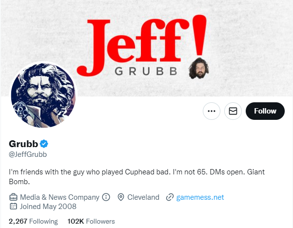 jeff grubb twitter profile screenshot