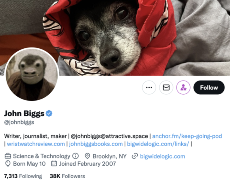 john biggs twitter profile screenshot