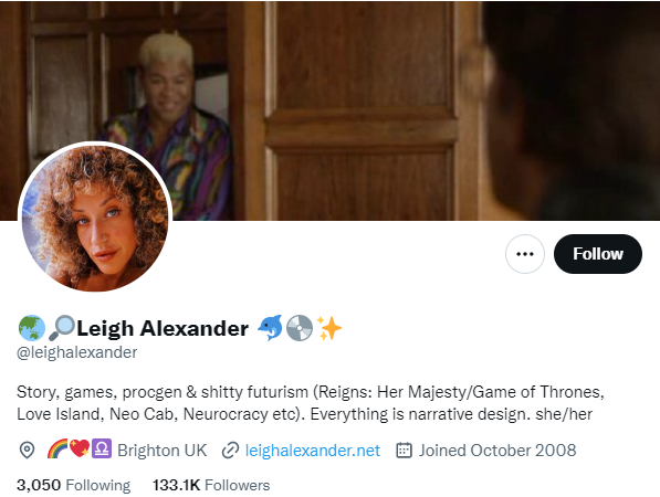 leigh alexander twitter profile screenshot