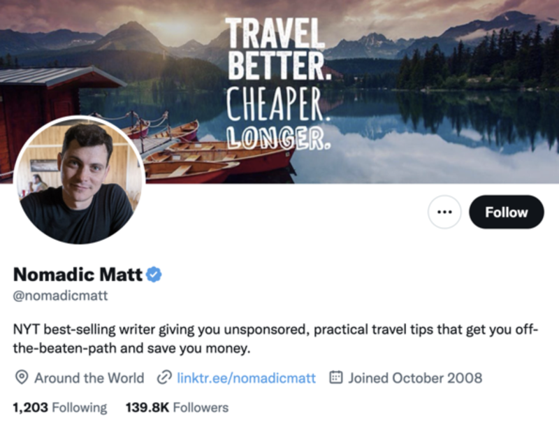 nomadic matt twitter profile screenshot