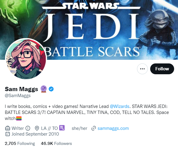 sam maggs twitter profile screenshot