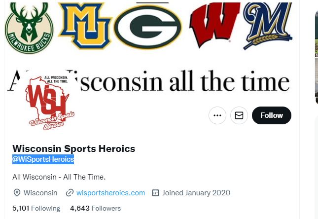 wisconsin sports zone twitter profile screenshot