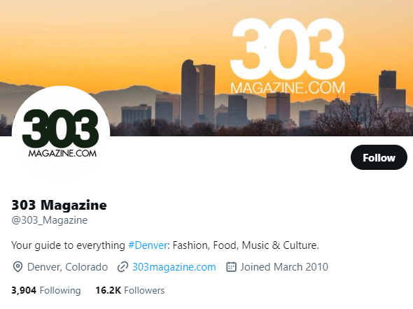 303 Magazine twitter profile screenshot