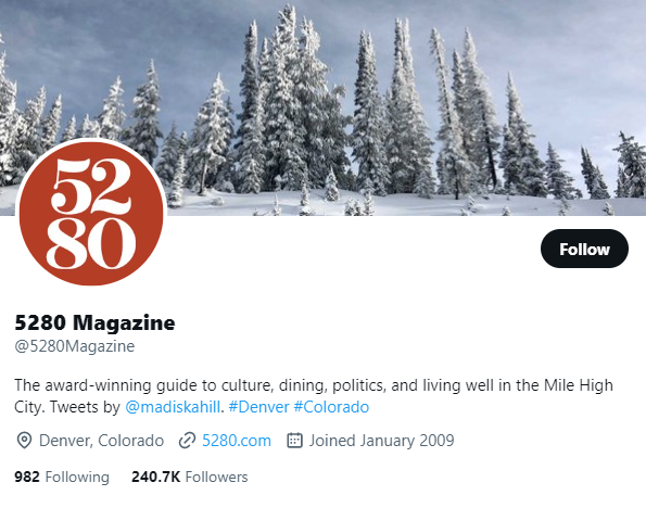 5280 Magazine twitter profile screenshot