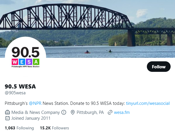 90.5 WESA twitter profile screenshot