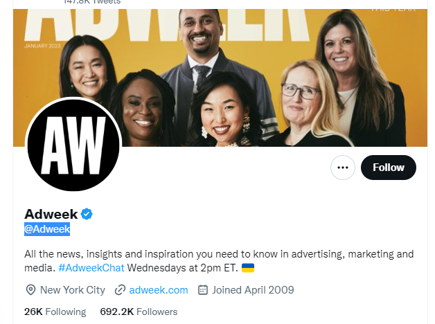 Adweek Twitter profile screenshot