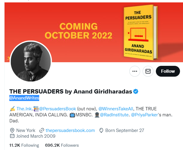 Anand Giridharadas Twitter Profile Screenshot