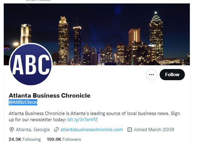 Atlanta Business Chronicle Twitter Profile Screenshot