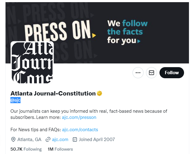 Atlanta Journal-Constitution Twitter Profile Screenshot