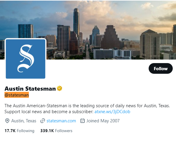 Austin American-Statesman twitter profile screenshot