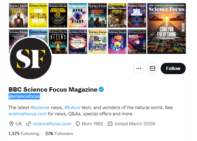 BBC Science Focus Magazine twitter profile screenshot