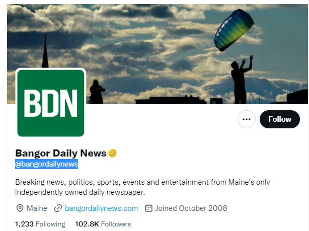 Bangor Daily News Twitter Profile Screenshot