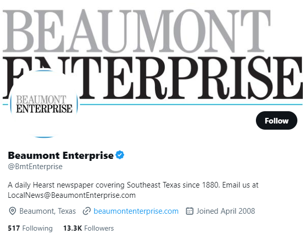 Beaumont Enterprise twitter profile screenshot