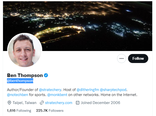 Ben Thompson Twitter Profile Screenshot
