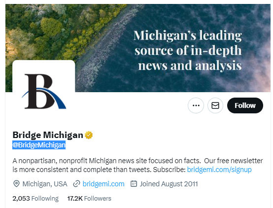 Bridge Michigan twitter profile screenshot