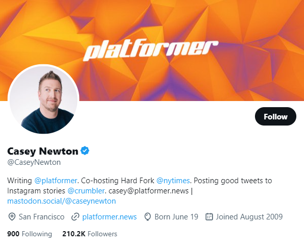 Casey Newton Twitter Profile Screenshot