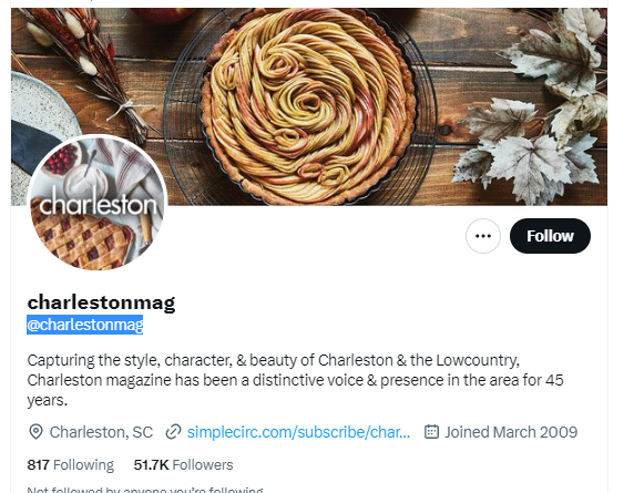 Charlestonmag twitter profile screenshot
