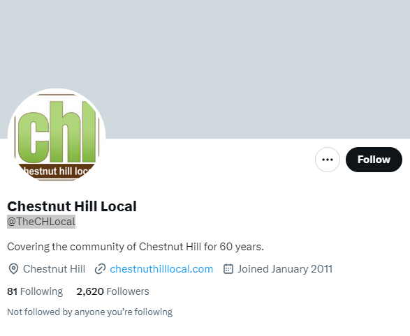 Chestnut Hill Local twitter profile screenshot