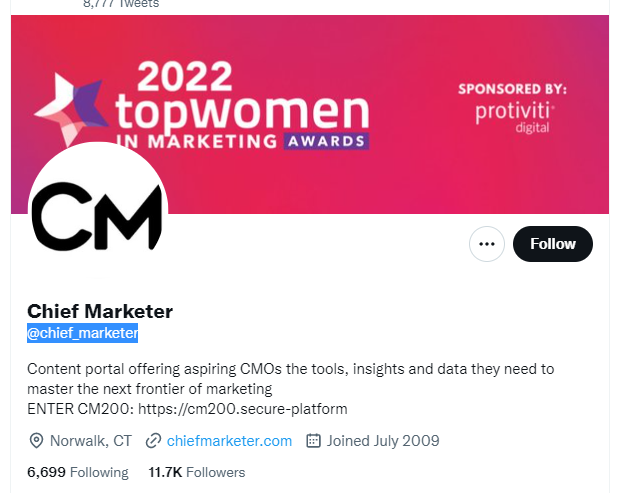 Chief Marketer twitter profile screenshot