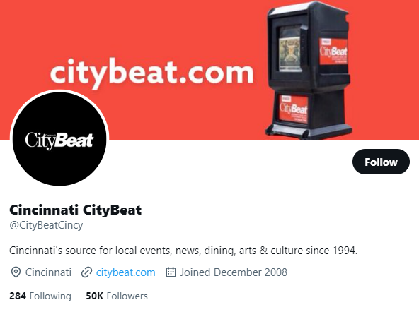 Cincinnati CityBeat twitter profile screenshot