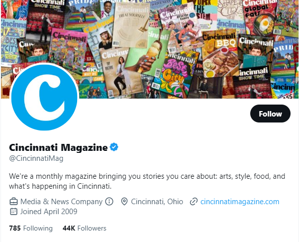 Cincinnati Magazine twitter profile screenshot