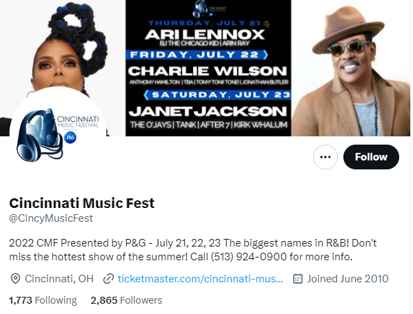 Cincinnati Music Fest Twitter profile screenshot