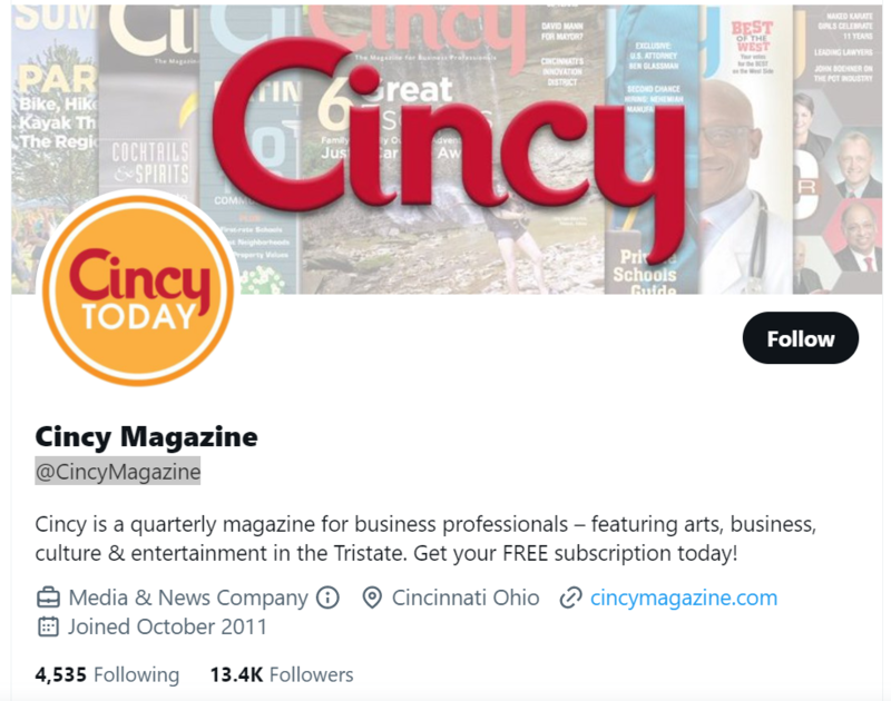 Cincy Magazine twitter profile screenshot