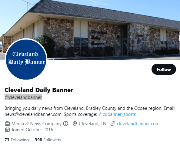 Cleveland Daily Banner twitter profile screenshot