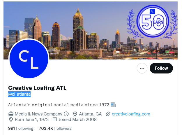 Creative Loafing ATL Twitter Profile Screenshot