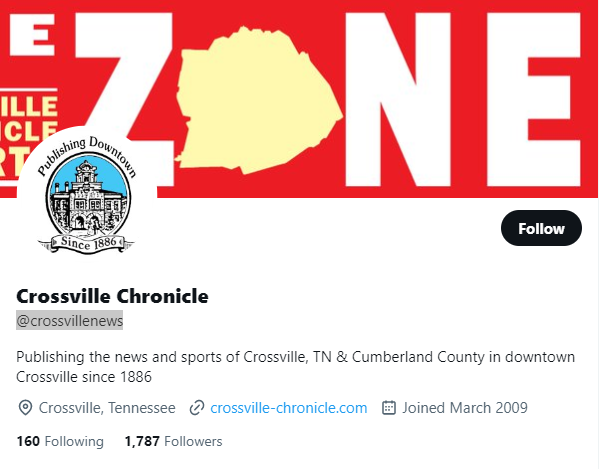 Crossville Chronicle twitter profile screenshot