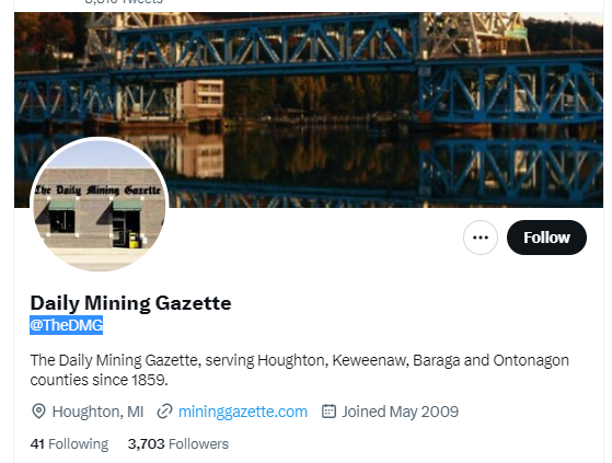 Daily Mining Gazette twitter profile screenshot