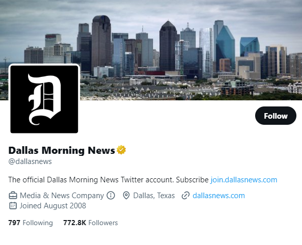 Dallas Morning News twitter profile screenshot