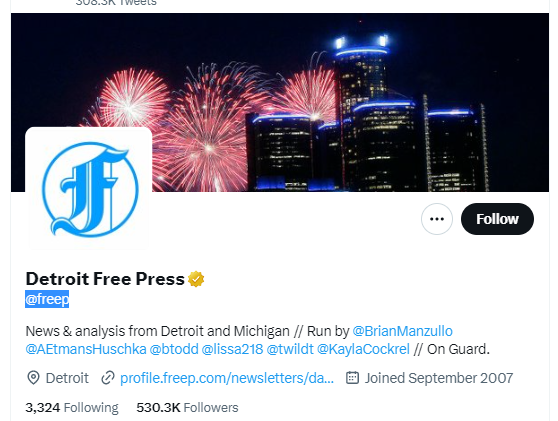 Detroit Free Press Twitter profile screenshot