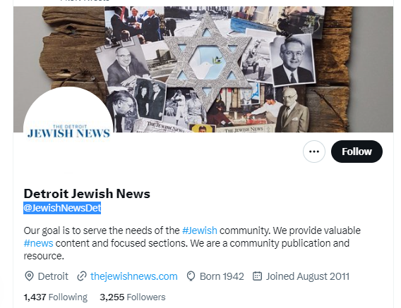 Detroit Jewish News twitter profile screenshot