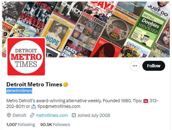 Detroit Metro Times twitter profile screenshot
