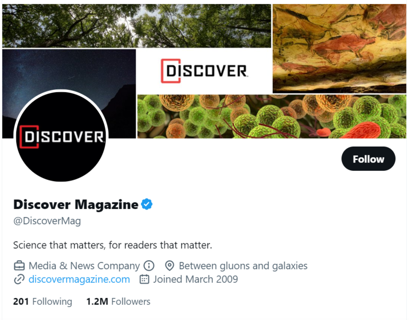 Discover Magazine Twitter Profile Screenshot