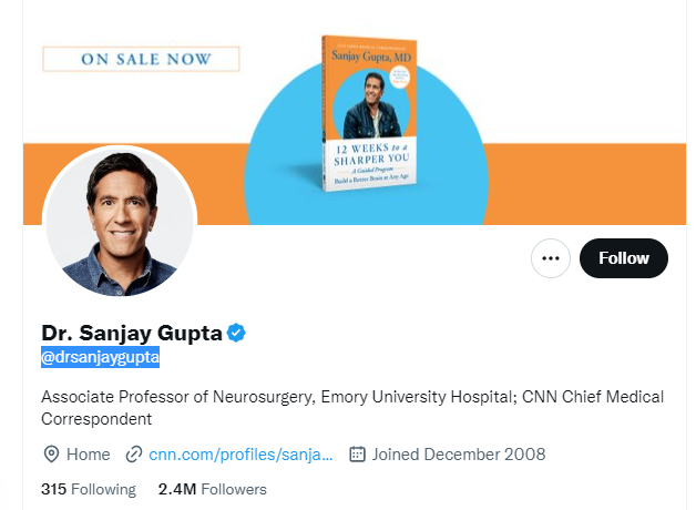 Dr. Sanjay Gupta twitter profile screenshot