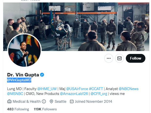 Dr. Vin Gupta twitter profile screenshot