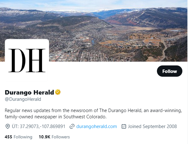 Durango Herald twitter profile screenshot