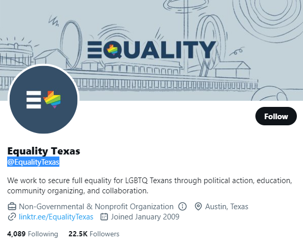 Equality Texas twitter profile screenshot