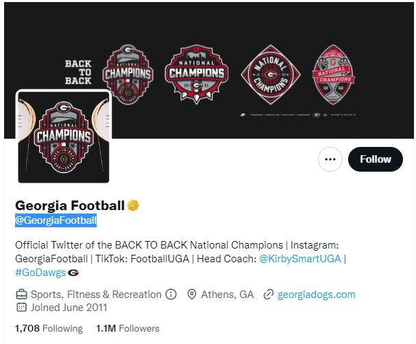 Georgia Football twitter profile screenshot