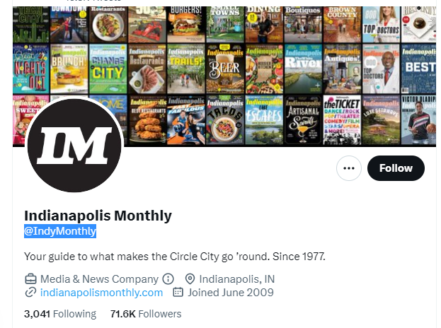 Indianapolis Monthly twitter profile screenshot