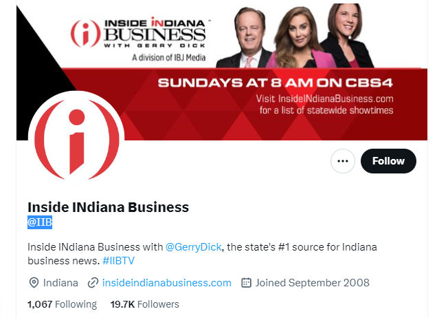 Inside INdiana Business twitter profile screenshot